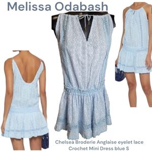 Melissa Odabash Chelsea Broderie Anglaise eyelet lace Crochet Mini Dress blue S